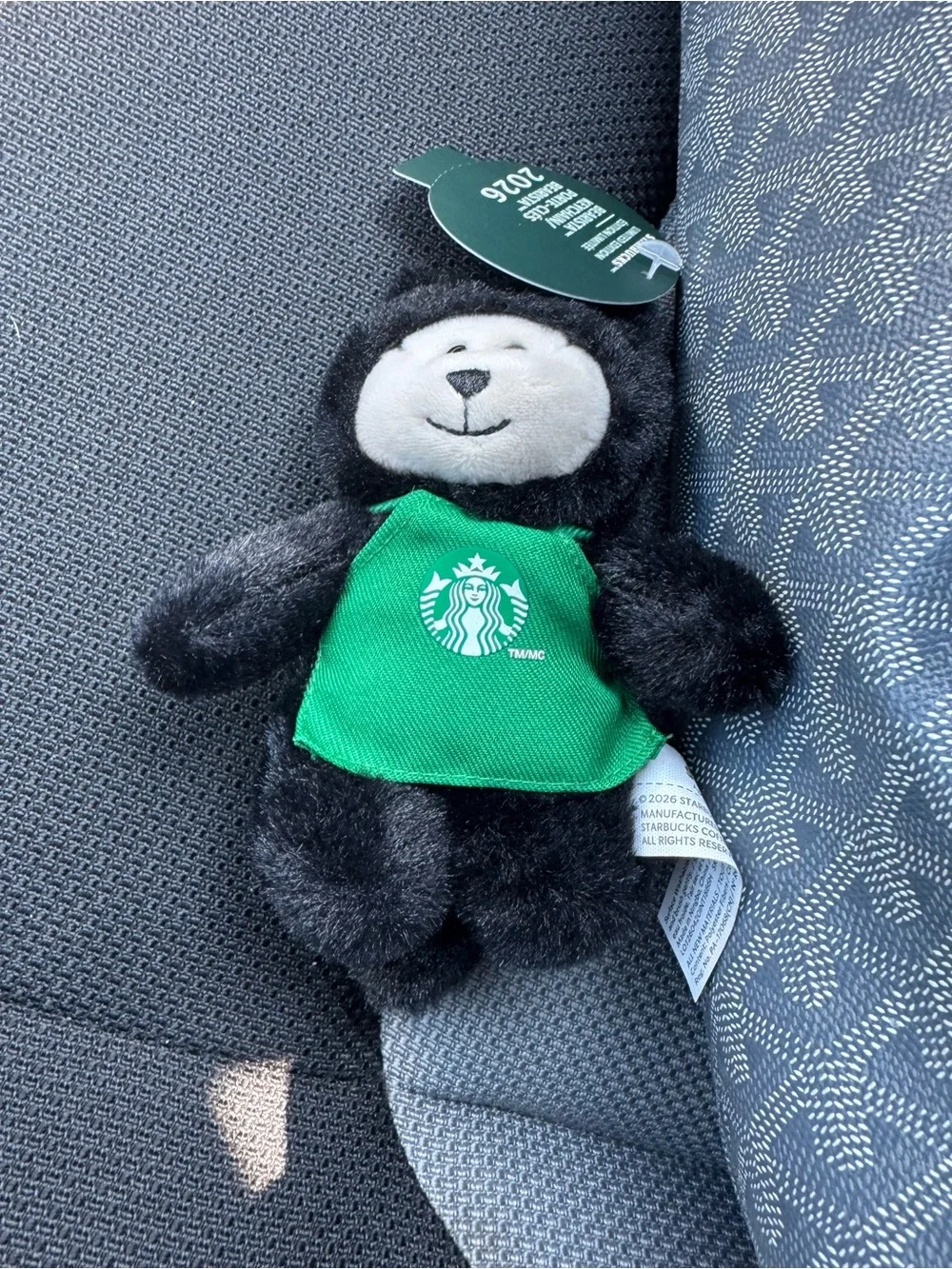 Starbucks Black cat barista plush Keychain with Green Apron